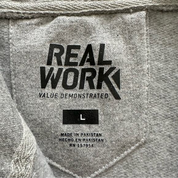 Real Work Mens Sweatshirt Jacket Gray 1/4 Zip Front Pullover Jacket Large NEW - Picture 2 of 14